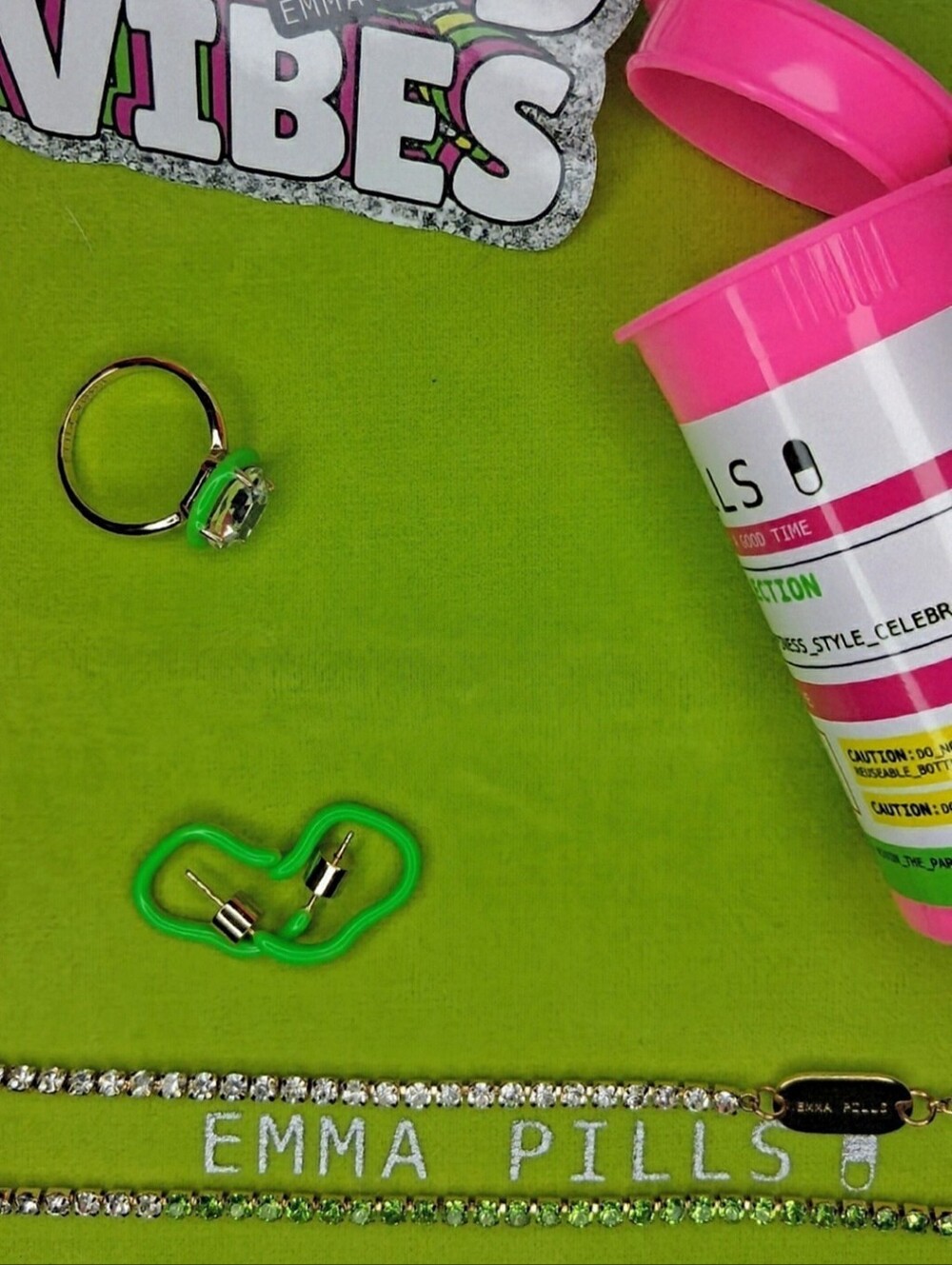 Emma Pills SET 14k Gold Plated 💚 disco choker, 💚ring, 💚and earrings